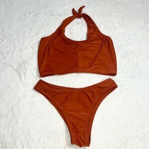 Girasole Swimwear Burnt Orange Rust Halter High Cut Bikini Set Size Small